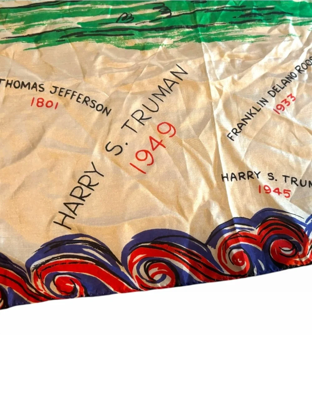Vintage 1949 Pure Silk Scarf White House US Presidents Americana Novelty 29x29